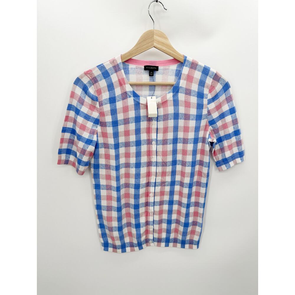 Talbots‎ Pink Blue Short Sleeve Button Cardigan Sweater Women's Size X-Small XS